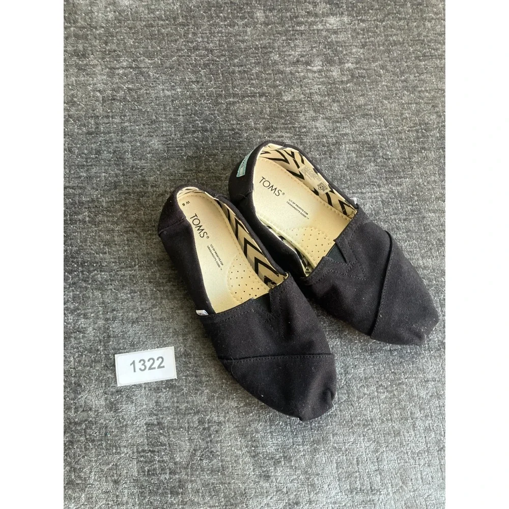 TOMS‎ Alpargata 10017716 Flats Women's US 6 Black Cotton Canvas Slip On Shoes